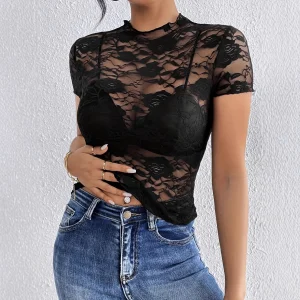 Ruffled Peter Pan Collar Tee - Romantic Lace Trim-2025-(Women's S-XXL)-[MAV]