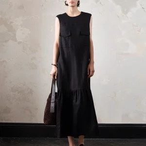 European Tailored Mermaid Dress - Linen Blend Fishtail Hem Casual Dress-2025-[MAV]