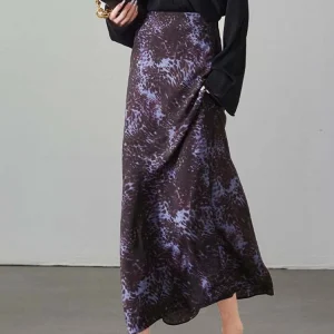 19mm Silk Mermaid Skirt - Vintage Purple Leopard Print Skirt-2025-[MAV]