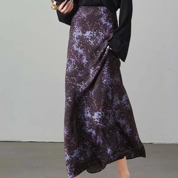 19mm Silk Mermaid Skirt - Vintage Purple Leopard Print Skirt-2025-[MAV]