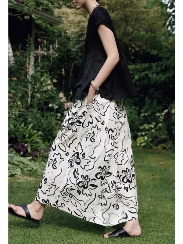 Cubist Art Print Cotton Skirt - Geometric Pattern Everyday Skirt-2025-[MAV]