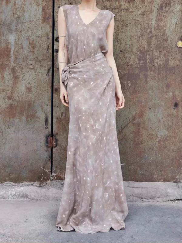 Silk Charmeuse Wrap Dress - Luxe Tea Length Gown-2025-[MAV]