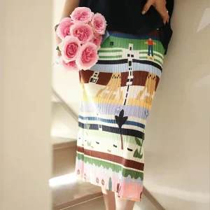 Issey Miyake Inspired Pleated Midi Skirt - Wrinkle-Free Travel Skirt-2025-[MAV]