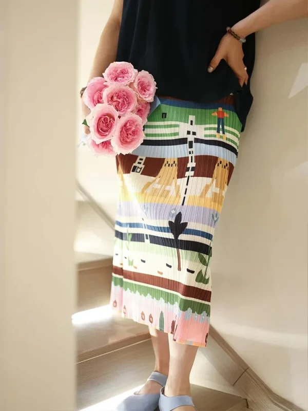 Issey Miyake Inspired Pleated Midi Skirt - Wrinkle-Free Travel Skirt-2025-[MAV]