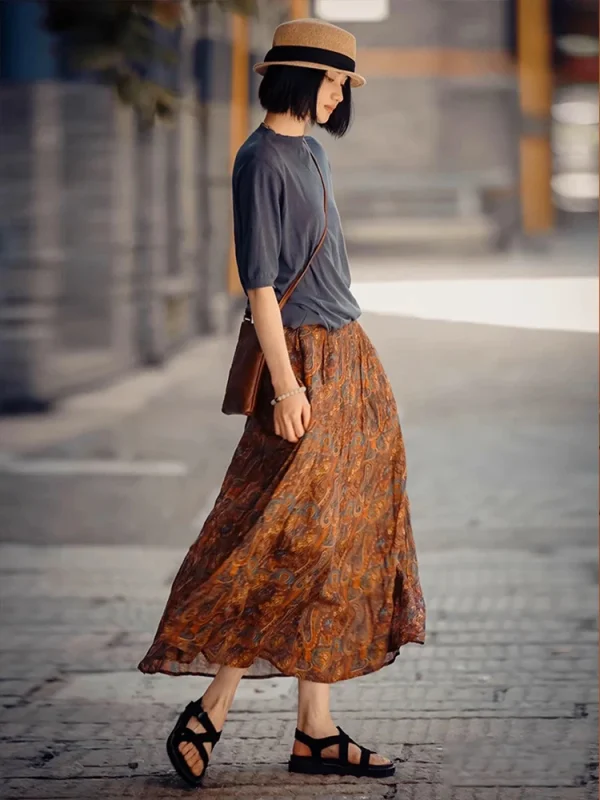 Designer Ramie Circle Skirt - Vintage Inspired Flowy Skirt-2025-[MAV]