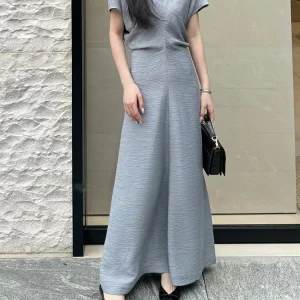 Scandinavian Minimalist Maxi Dress - Textured Pleats Wrap Dress-2025-[MAV]