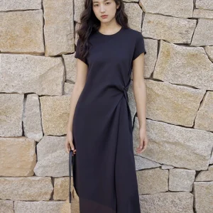 U-Neck Twist Detail Shirt Dress - Tailored Office Dress-2025-[MAV]