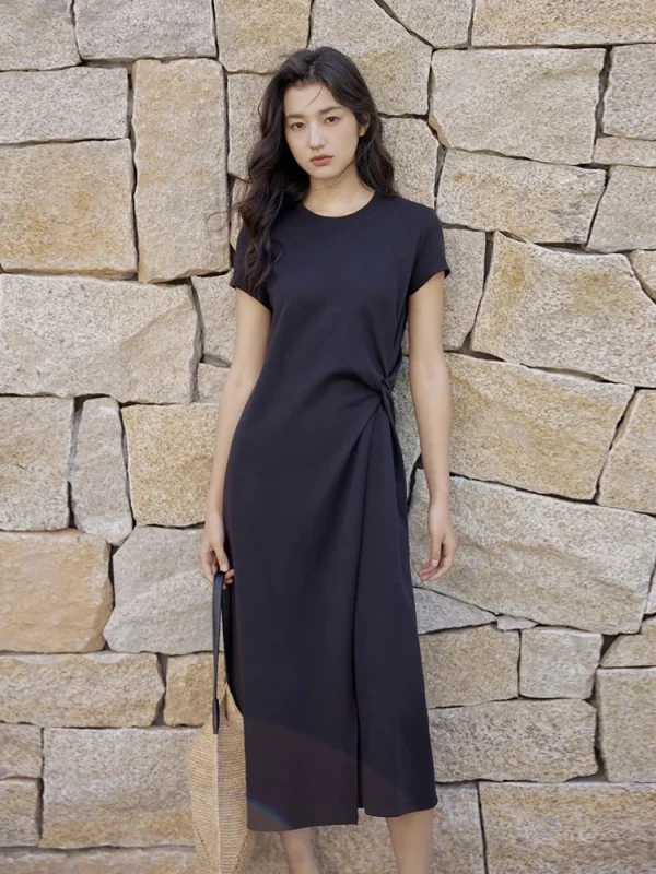 U-Neck Twist Detail Shirt Dress - Tailored Office Dress-2025-[MAV]