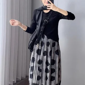 Pleated Polka Dot Skirt - Textured Circle Skirt-2025-[MAV]
