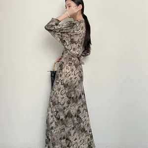 Watercolor Print Silk Dress - Draped Bias Cut Dress-2025-[MAV]