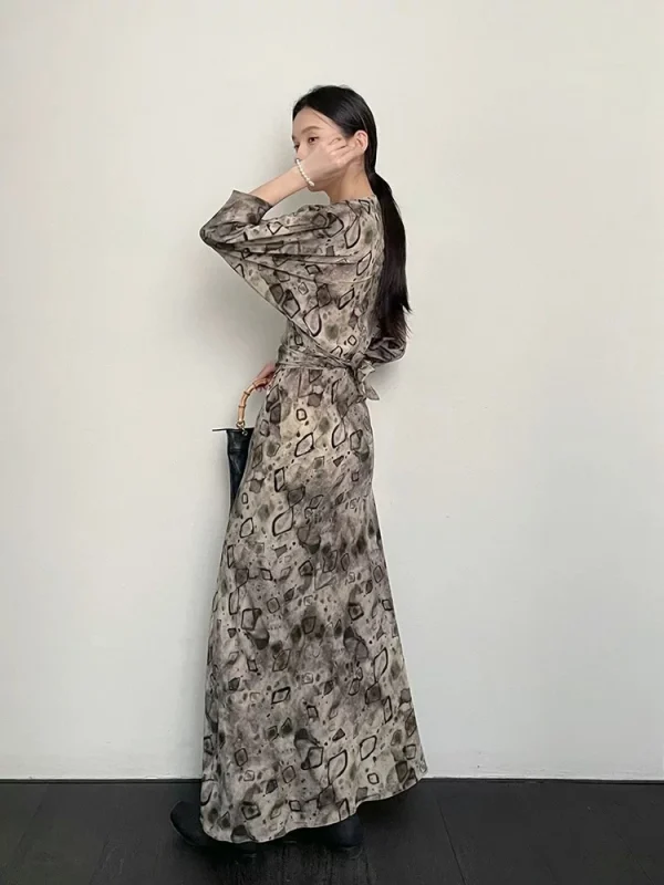 Watercolor Print Silk Dress - Draped Bias Cut Dress-2025-[MAV]