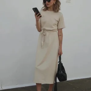 Linen Wrap Dress - Belted Midi Dress with Short Sleeves-2025-[MAV]