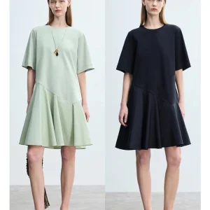 Pima Cotton Asymmetric Hem Dress - Easy Summer Shift Dress-2025-[MAV]