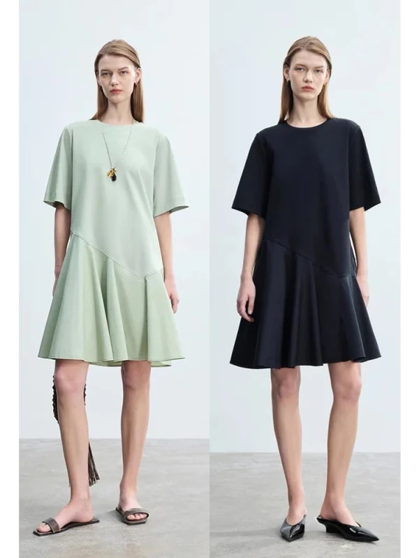 Pima Cotton Asymmetric Hem Dress - Easy Summer Shift Dress-2025-[MAV]