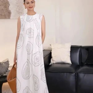 Tree Ring Print Linen Dress - Organic Loose Fit Dress-2025-[MAV]