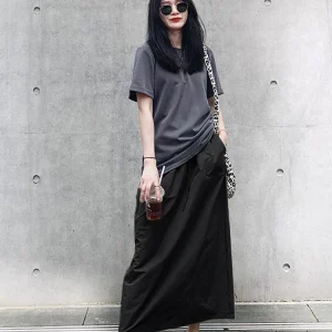 Utility Style A-Line Skirt - Back Slit Denim Skirt-2025-[MAV]