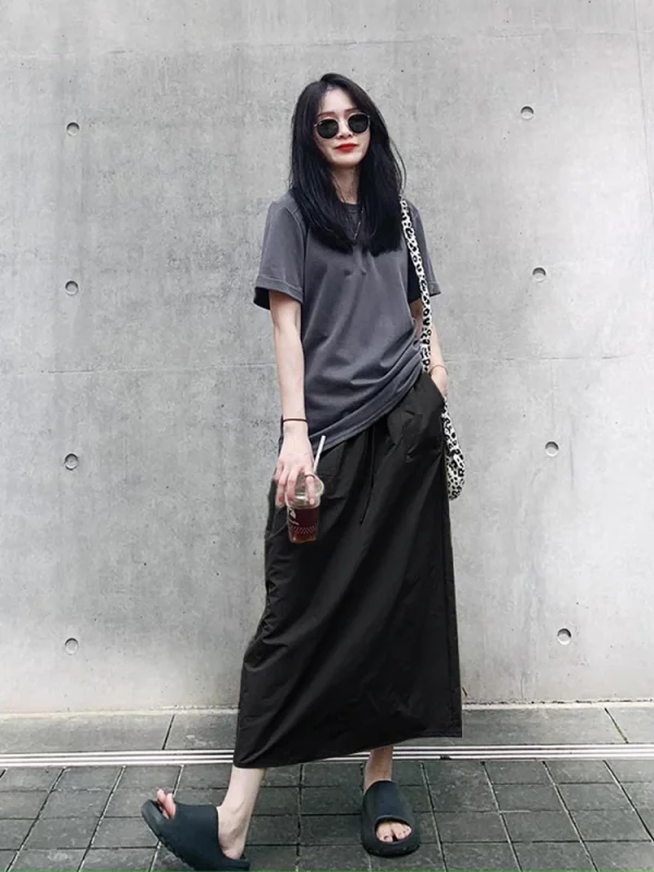 Utility Style A-Line Skirt - Back Slit Denim Skirt-2025-[MAV]