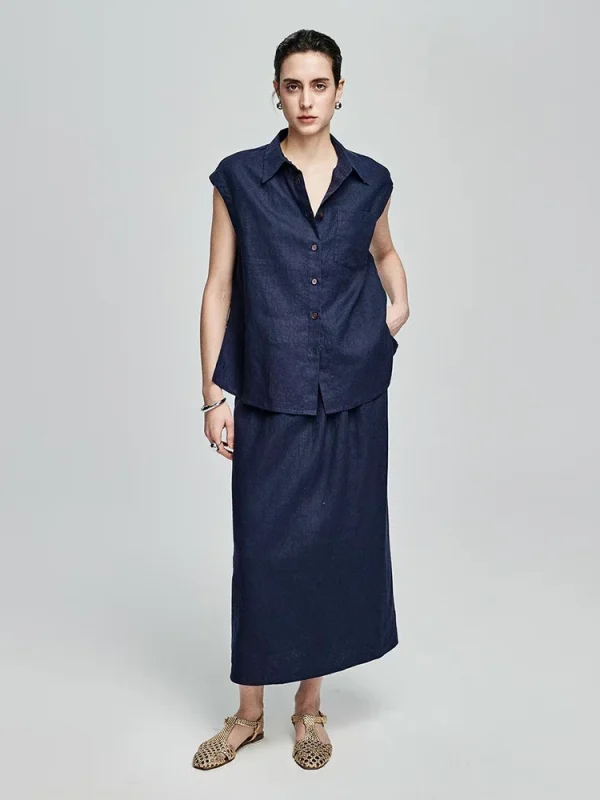 Old Money Style Linen Skirt - Effortless Elastic Waist Skirt-2025-[MAV]