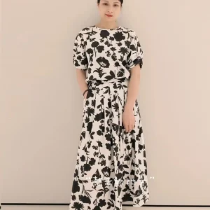 Floral Ruffle Sleeve Set - Matching Top & Pleated Skirt-2025-[MAV]