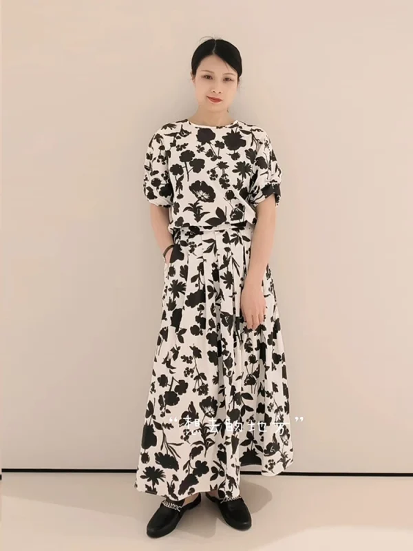 Floral Ruffle Sleeve Set - Matching Top & Pleated Skirt-2025-[MAV]