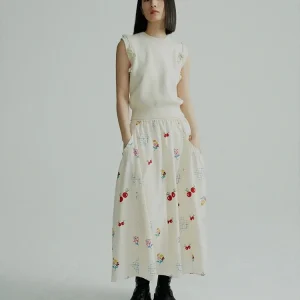 Cherry Print A-Line Skirt - Cottagecore Denim Skirt with Pockets-2025-[MAV]
