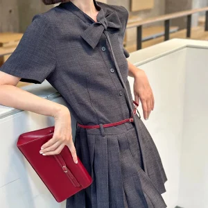 Grey Linen Blend Shirred Dress - Casual Smocked Dress-2025-[MAV]