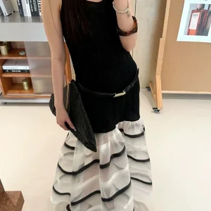 Striped Chiffon Panel Dress - Red Carpet Ready Gown-2025-[MAV]