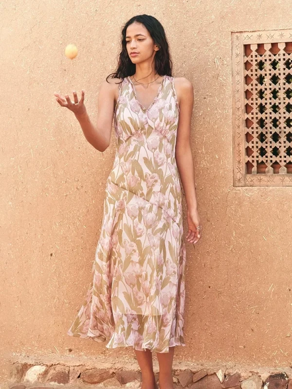 Twin Tulips Print Dress - Resort Wear Maxi Dress-2025-[MAV]