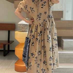 Silhouette Print Blouson Dress - Relaxed Fit Day Dress-2025-[MAV]