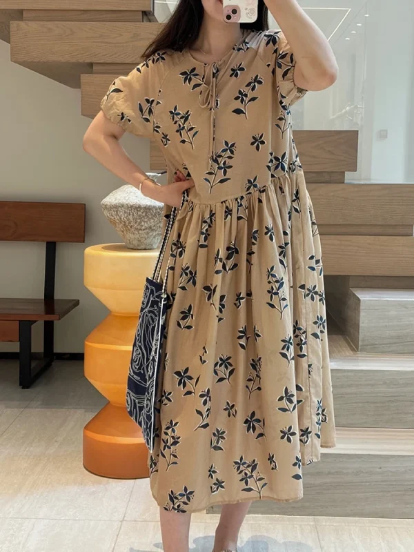 Silhouette Print Blouson Dress - Relaxed Fit Day Dress-2025-[MAV]