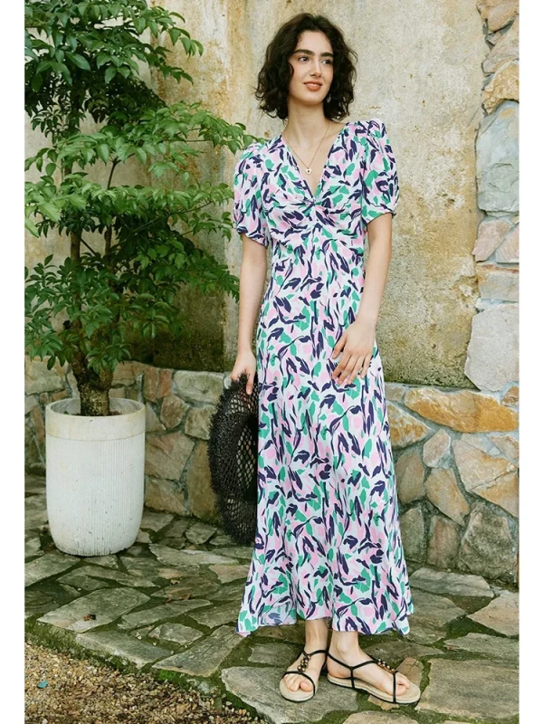 French Floral Tea Dress - Wrap Style Sundress-2025-[MAV]
