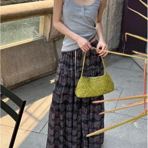 Side Button Gathered Skirt - Designer Print Full Skirt-2025-[MAV]