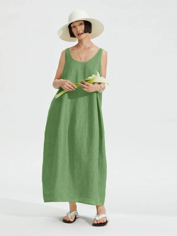 Luxe Linen Slip Dress - Minimalist Maxi Dress-2025-[MAV]