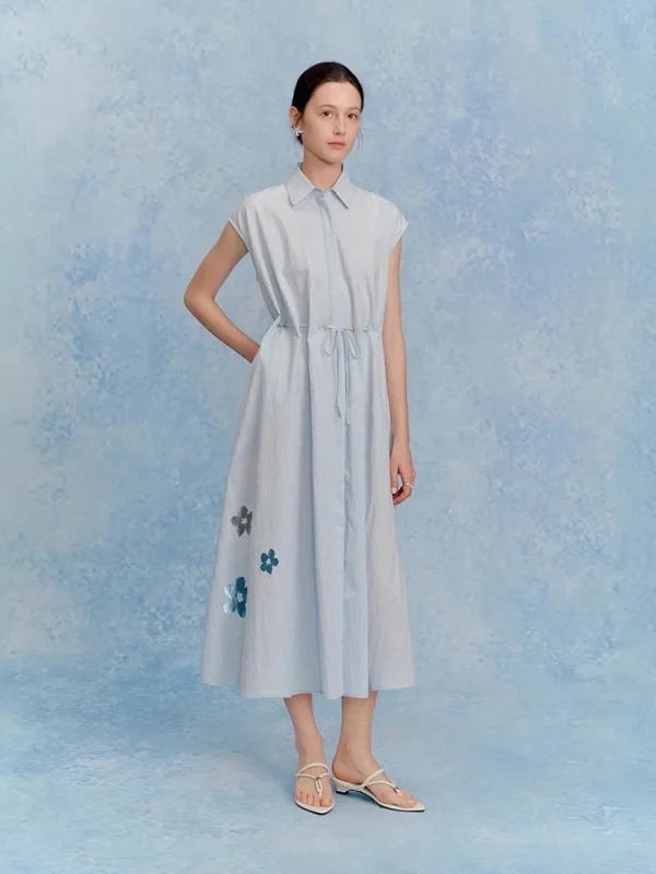 Metallic Floral Shirt Dress - Oversized Boyfriend Dress-2025-[MAV]
