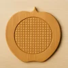: Japanese Bamboo Wooden Coaster – Minimalist Apple-shaped front