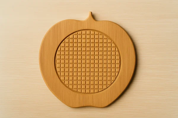 : Japanese Bamboo Wooden Coaster – Minimalist Apple-shaped front