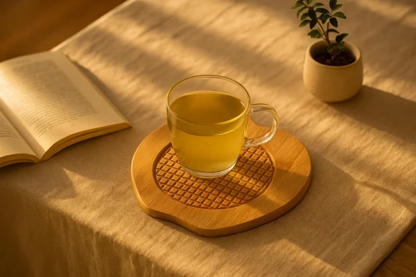 Japanese Bamboo Wooden Coaster – with Tea