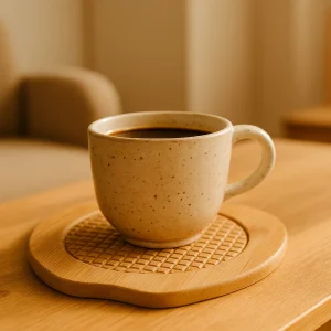 Japanese Bamboo Wooden Coaster – with Coffee