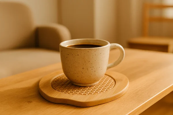 Japanese Bamboo Wooden Coaster – with Coffee