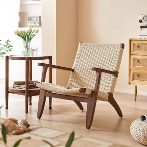 Japanese Wabi-Sabi Style Rope-Woven Backrest Chair - Wooden
