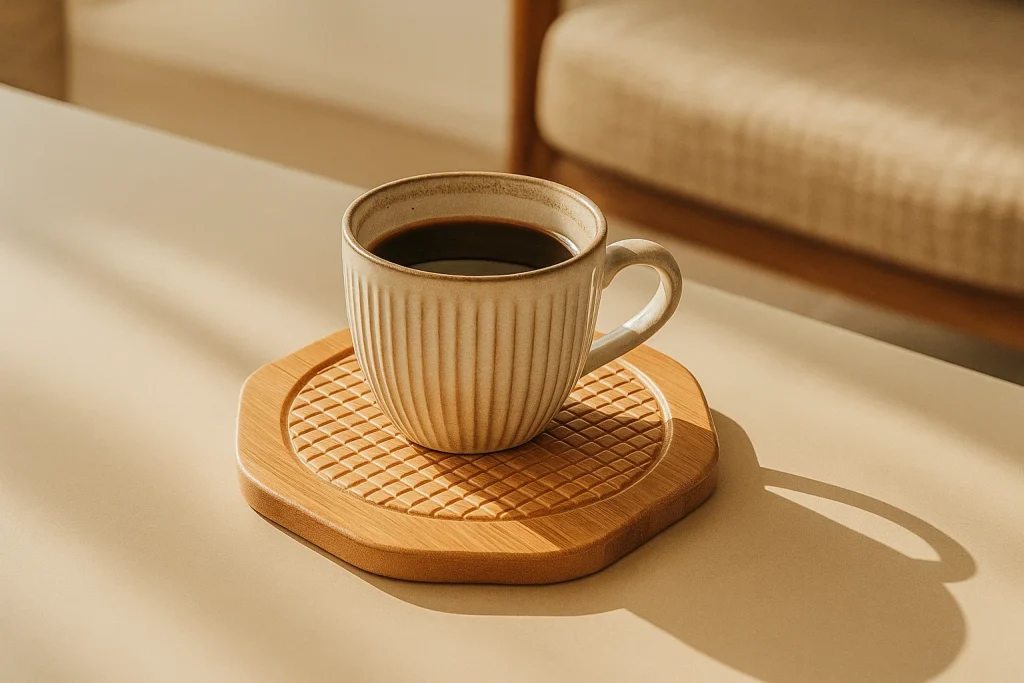 Home 12 Bamboo Wooden-oaster - Minimalist -tagon Heat-Resistant Drink Mat for Tea & Coffee Cups